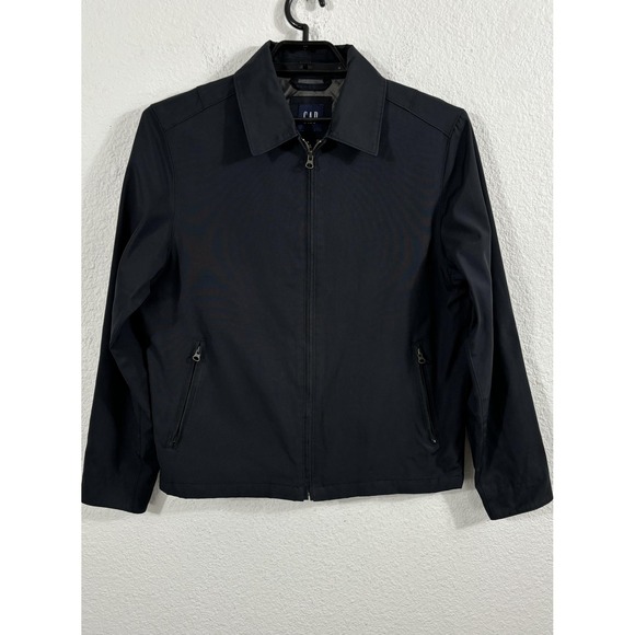 VINTAGE Gap Jacket Mens Medium Black Harrington Preppy Zip Pockets Y2K - Picture 1 of 9